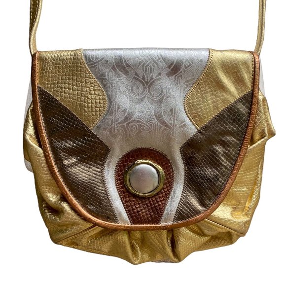 Vintage 80's HALA Gold Metallic Shoulder Bag Purse - Picture 1 of 15